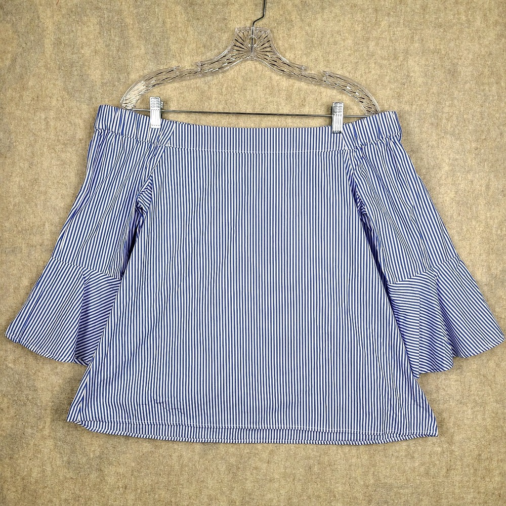 Cupio Womens M Stripes Blue White Off The Shoulder Top Blouse Bell Sleeve